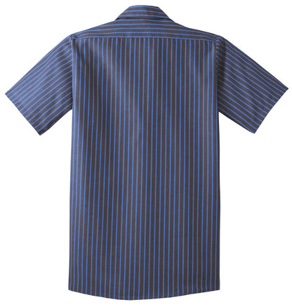 OK Restaurant Holdings, LLC - Carls Jr Logo LC - Red Kap® Long Size  Short Sleeve Striped Industrial Work Shirt. CS20LONG