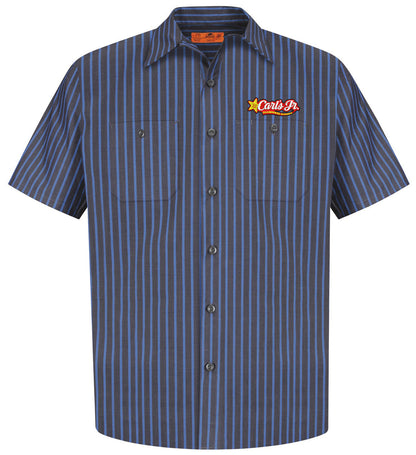 OK Restaurant Holdings, LLC - Carls Jr Logo LC - Red Kap® Long Size  Short Sleeve Striped Industrial Work Shirt. CS20LONG