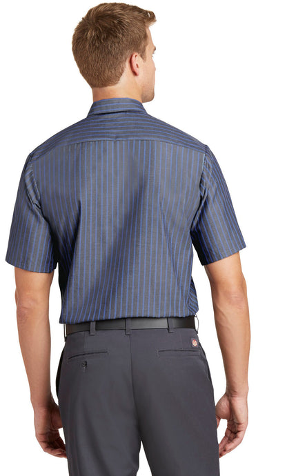 OK Restaurant Holdings, LLC - Carls Jr Logo LC - Red Kap® Long Size  Short Sleeve Striped Industrial Work Shirt. CS20LONG