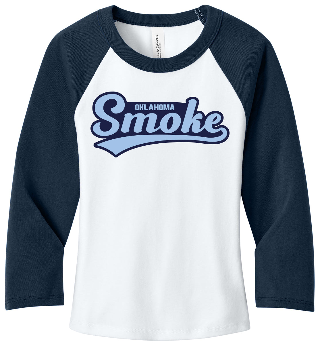Oklahoma Smoke - Tail Script - BELLA+CANVAS® Women's Micro Rib 3/4 Raglan Baby Tee BC1200
