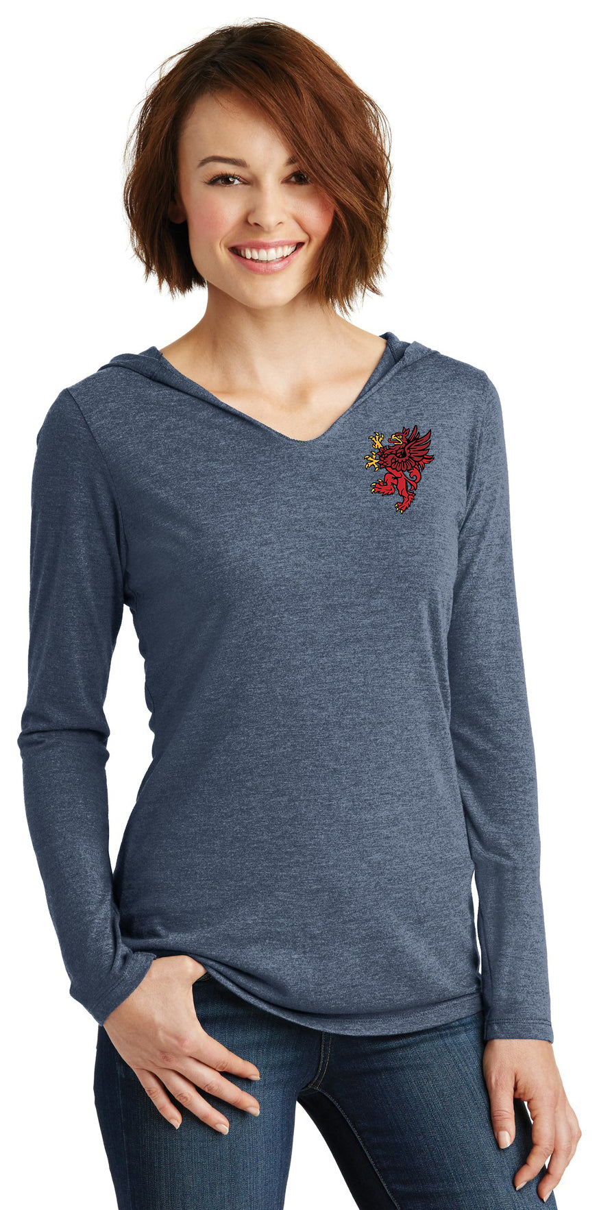 Red Griffin - District Women's Perfect Tri Long Sleeve Hoodie. DM139L