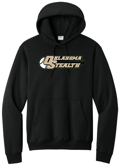 Stealth Baseball - Bat and Diamond - Port & Co Core Fleece Pullover Hooded Sweatshirt. PC78H