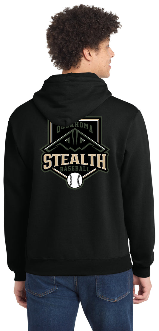 Stealth Baseball - Bat and Diamond - Port & Co Core Fleece Pullover Hooded Sweatshirt. PC78H