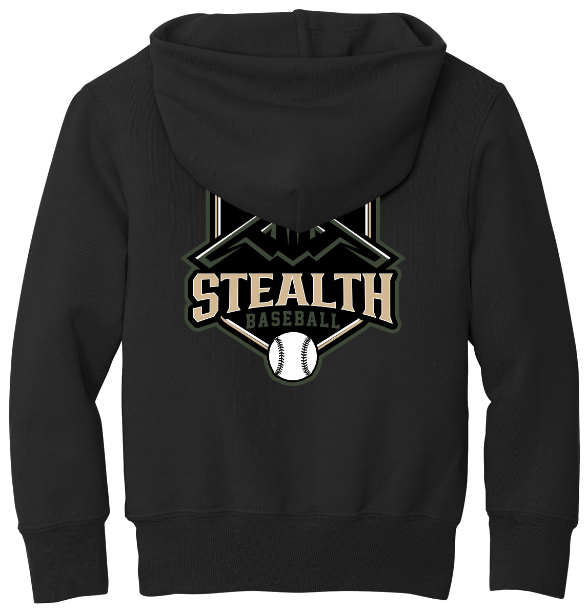 Stealth Baseball - Bat and Diamond - Port & Co Youth Core Fleece Pullover Hooded Sweatshirt.  PC90YH