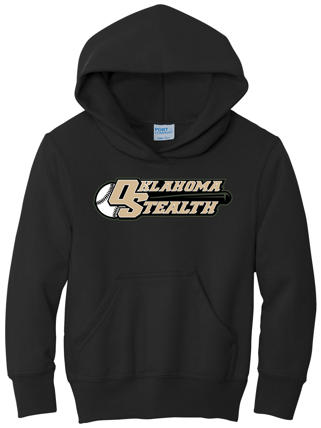 Stealth Baseball - Bat and Diamond - Port & Co Youth Core Fleece Pullover Hooded Sweatshirt.  PC90YH