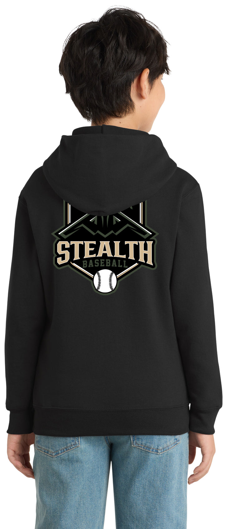 Stealth Baseball - Bat and Diamond - Port & Co Youth Core Fleece Pullover Hooded Sweatshirt.  PC90YH