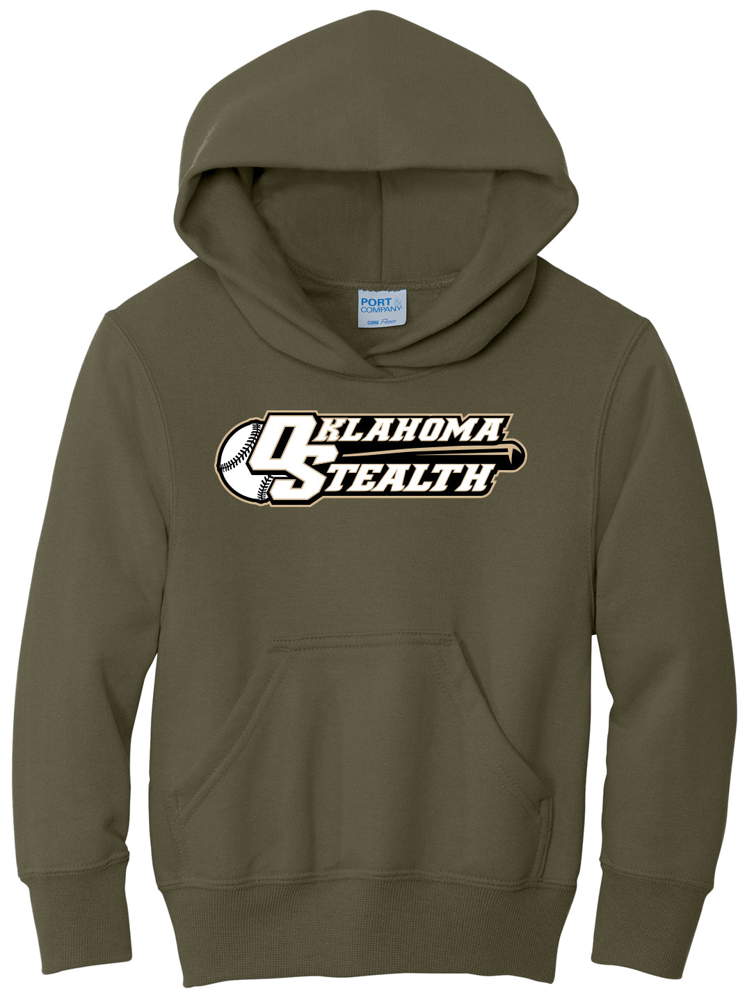 Stealth Baseball - Bat and Diamond - Port & Co Youth Core Fleece Pullover Hooded Sweatshirt.  PC90YH