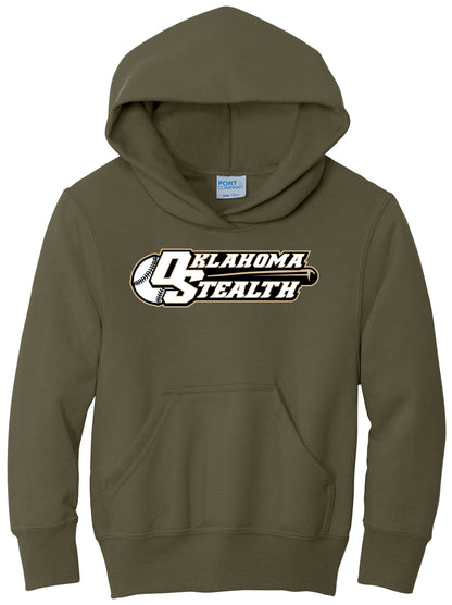 Stealth Baseball - Bat and Diamond - Port & Co Youth Core Fleece Pullover Hooded Sweatshirt.  PC90YH