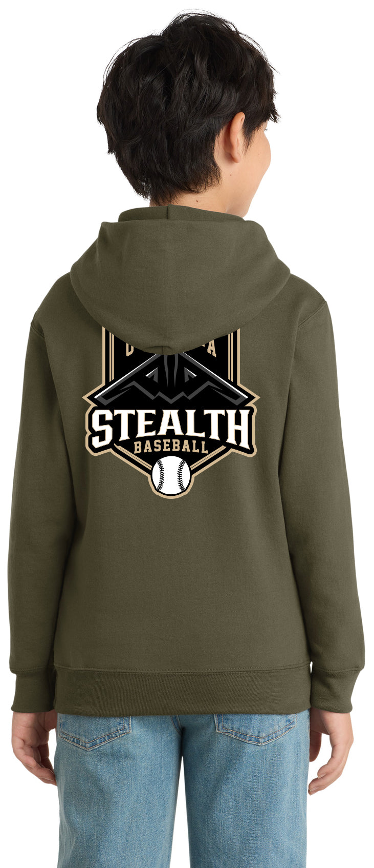 Stealth Baseball - Bat and Diamond - Port & Co Youth Core Fleece Pullover Hooded Sweatshirt.  PC90YH