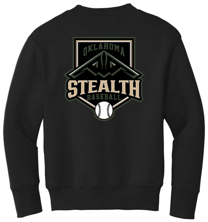 Stealth Baseball - Bat and Diamond - Port & Co Youth Core Fleece Crewneck Sweatshirt.  PC90Y
