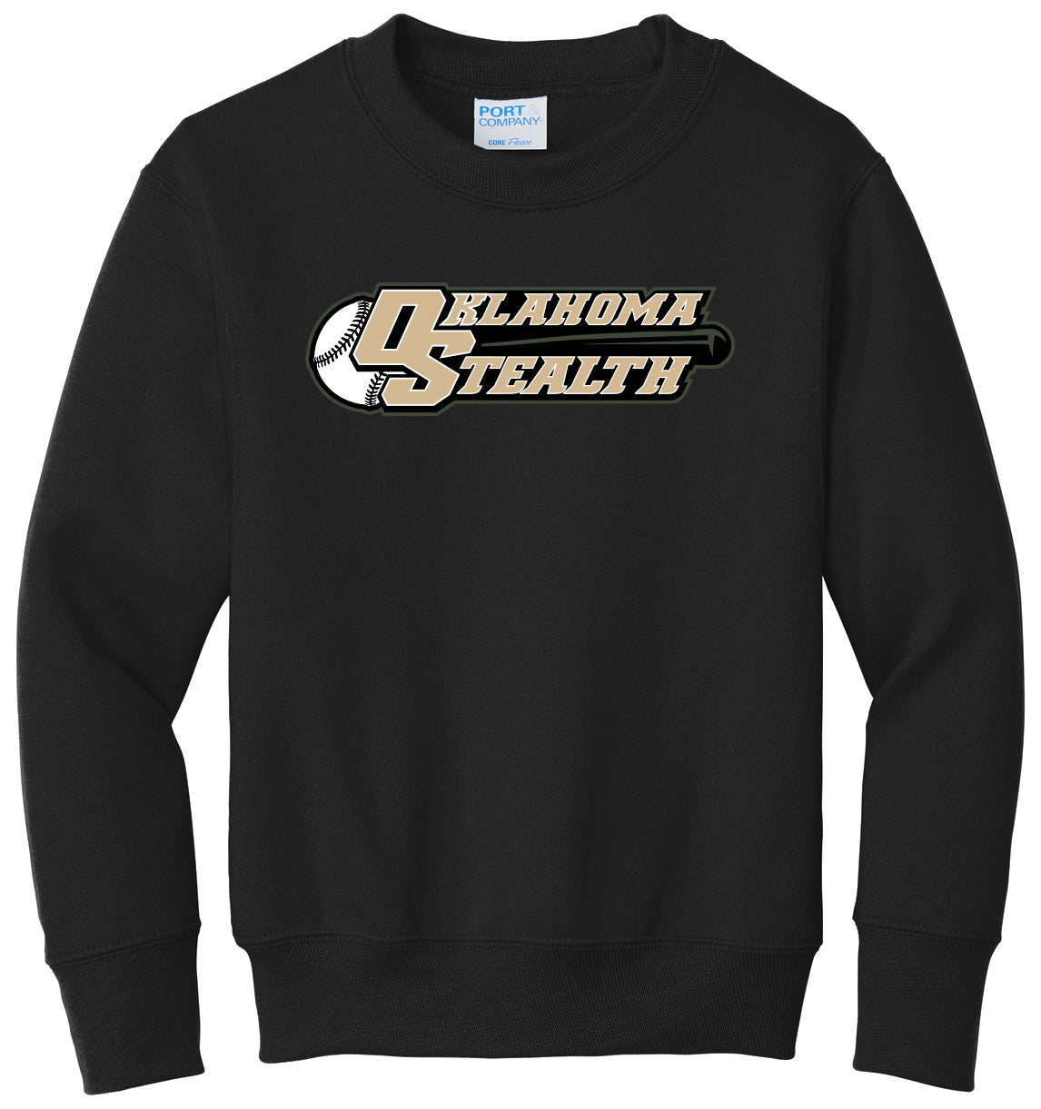 Stealth Baseball - Bat and Diamond - Port & Co Youth Core Fleece Crewneck Sweatshirt.  PC90Y