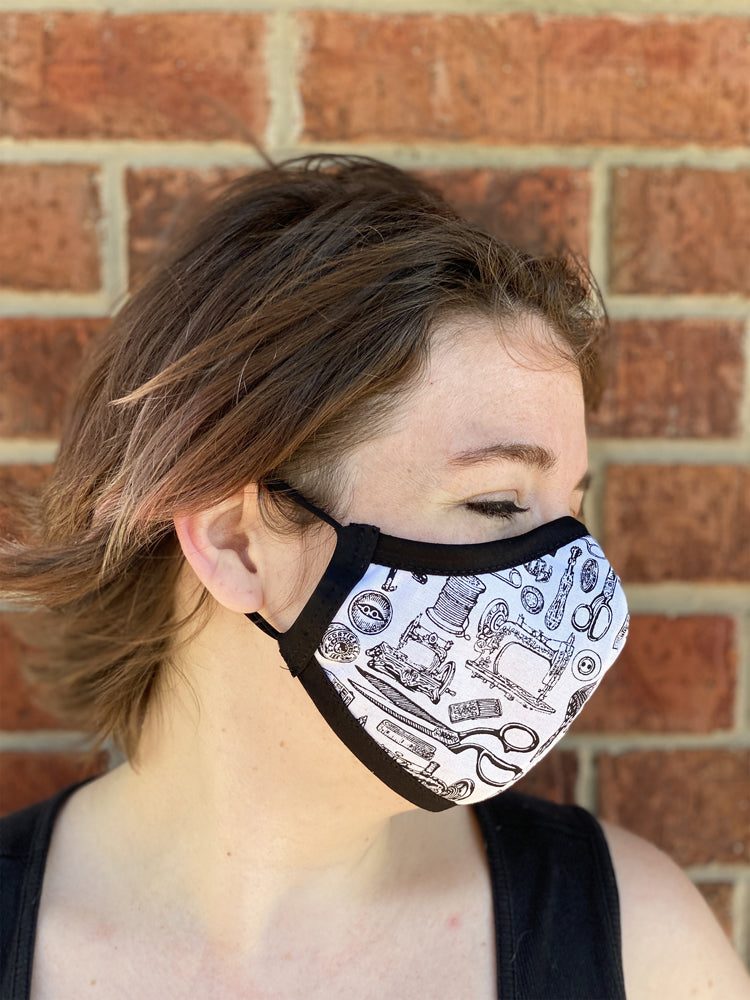 Two Layer Fully Wired Protective Cloth Face Mask - Made in USA - Black and White Sewing Notions, Adult