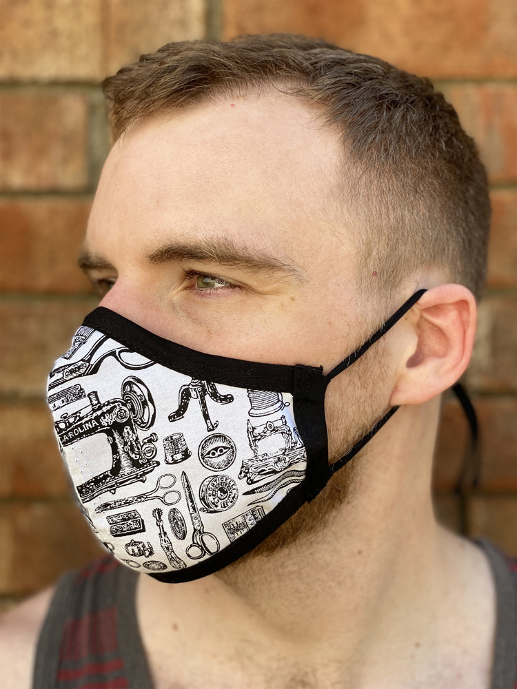 Two Layer Fully Wired Protective Cloth Face Mask - Made in USA - Black and White Sewing Notions, Adult