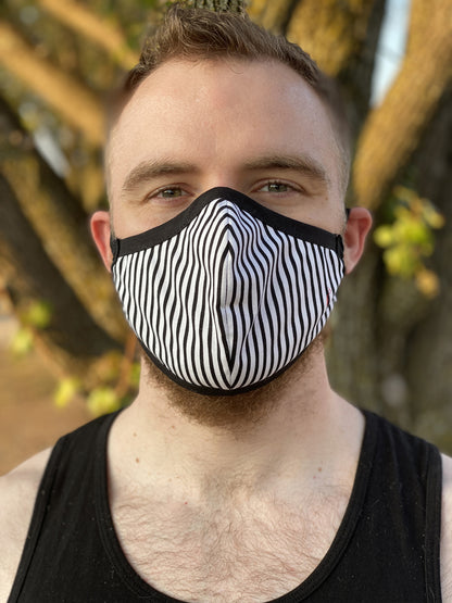 Two Layer Fully Wired Protective Cloth Face Mask - Made in USA - Black and White Stripe, Adult