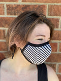 Two Layer Fully Wired Protective Cloth Face Mask - Made in USA - Black and White Stripe, Adult