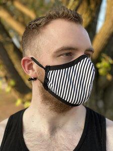 Two Layer Fully Wired Protective Cloth Face Mask - Made in USA - Black and White Stripe, Adult