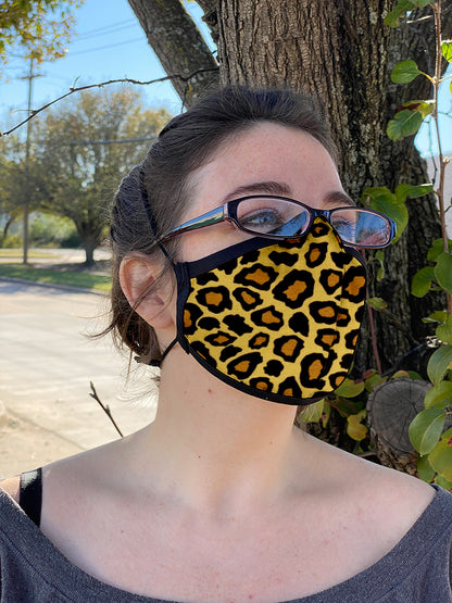 Two Layer Fully Wired Protective Cloth Face Mask - Made in USA - Cheetah, Adult