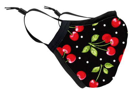 Two Layer Fully Wired Protective Cloth Face Mask - Made in USA - Cherries, Adult