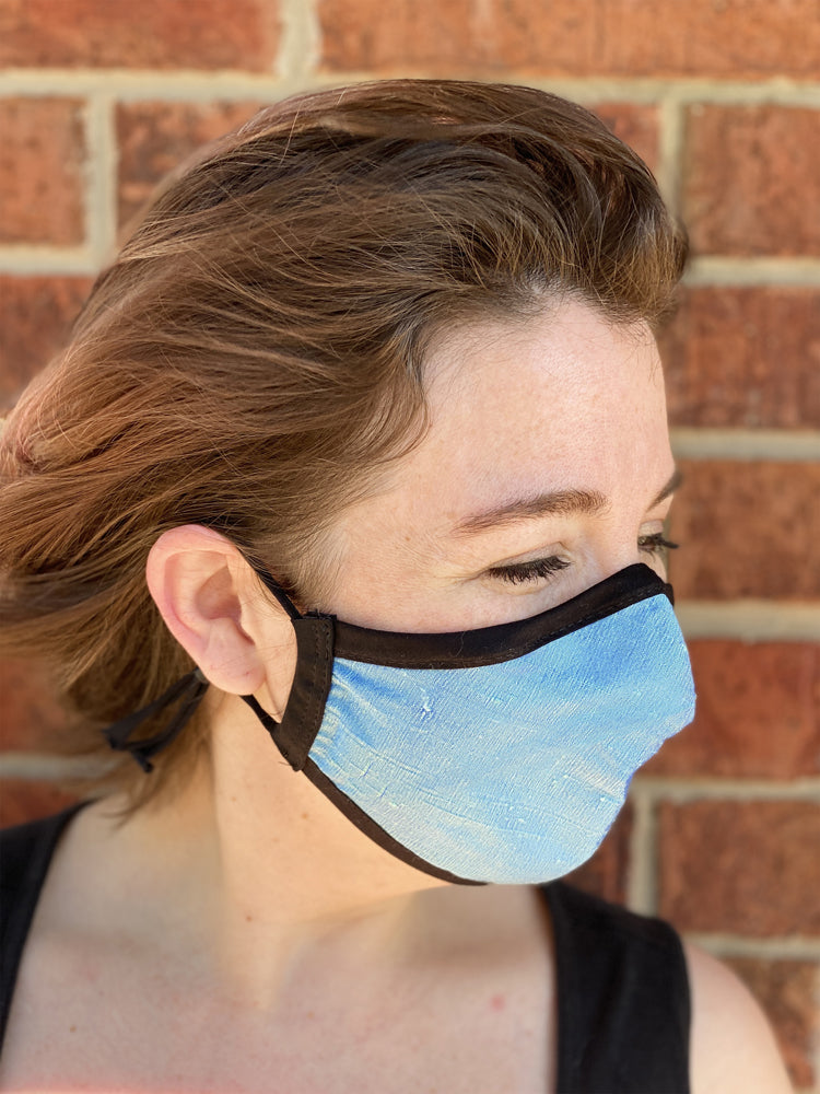 Four Layer Fully Wired Protective Cloth Face Mask - Made in USA - Cornflower Blue Silk, Adult