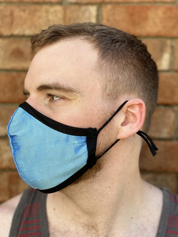 Four Layer Fully Wired Protective Cloth Face Mask - Made in USA - Cornflower Blue Silk, Adult
