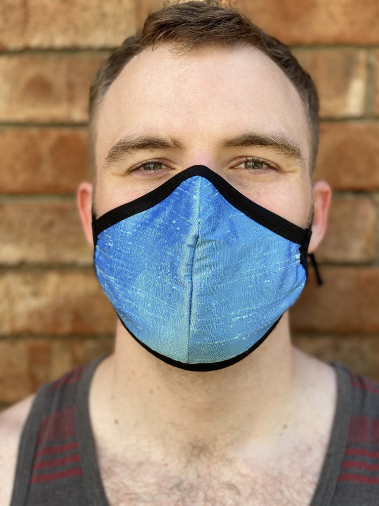 Four Layer Fully Wired Protective Cloth Face Mask - Made in USA - Cornflower Blue Silk, Adult