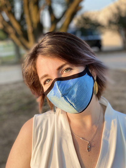 Four Layer Fully Wired Protective Cloth Face Mask - Made in USA - Cornflower Blue Silk, Adult