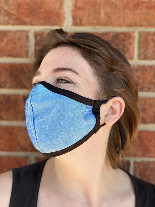 Four Layer Fully Wired Protective Cloth Face Mask - Made in USA - Cornflower Blue Silk, Adult