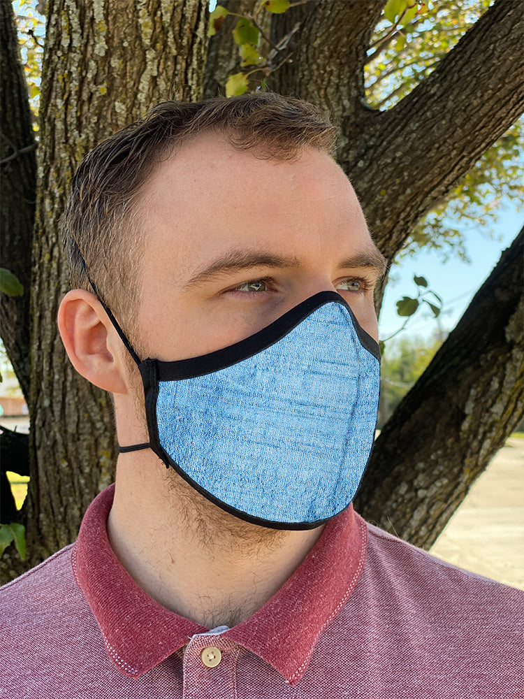 Four Layer Fully Wired Protective Cloth Face Mask - Made in USA - Cornflower Blue Silk, Adult