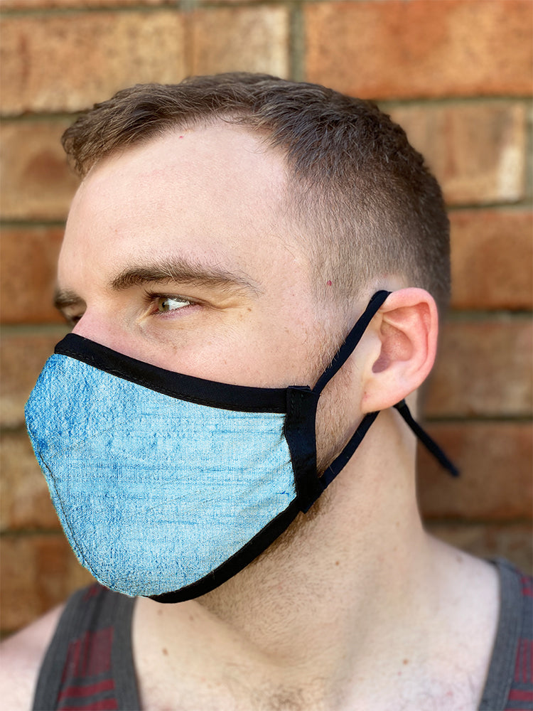 Four Layer Fully Wired Protective Cloth Face Mask - Made in USA - Cornflower Blue Silk, Adult