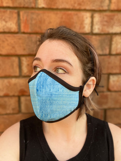 Four Layer Fully Wired Protective Cloth Face Mask - Made in USA - Cornflower Blue Silk, Adult