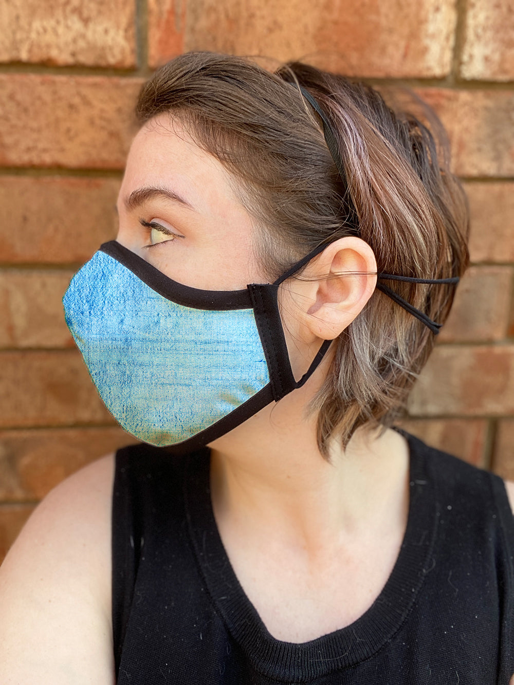 Four Layer Fully Wired Protective Cloth Face Mask - Made in USA - Cornflower Blue Silk, Adult
