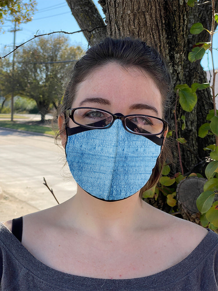 Four Layer Fully Wired Protective Cloth Face Mask - Made in USA - Cornflower Blue Silk, Adult