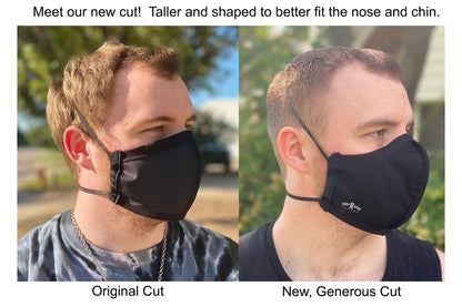 Summer Weight Two Layer Protective Cloth Face Mask - Ear Saver Behind the Head Elastic - Made in USA - Blue, Curvy Cut