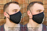 HARD EDGE DESIGN Made in USA Four Layer Cloth Face Mask - Ear Saver Behind the Head Elastic - Adult, Curvy Cut