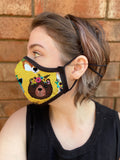 Two Layer Fully Wired Protective Cloth Face Mask - Made in USA - Flower Crown Animals, Adult