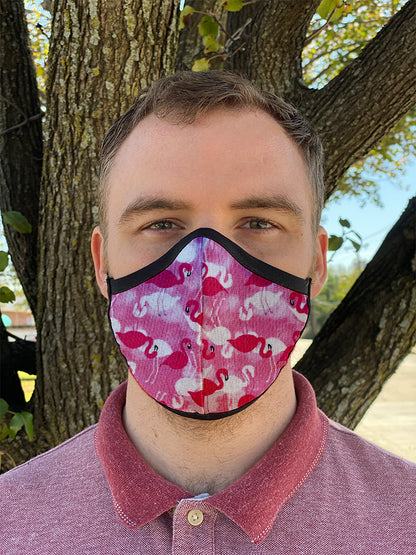 Four Layer Fully Wired Protective Cloth Face Mask - Made in USA - Flamingo, Adult