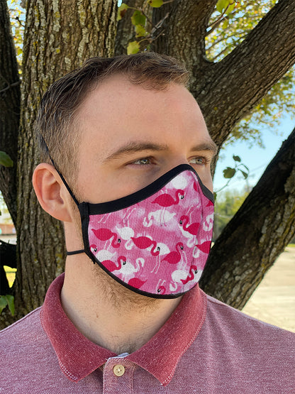 Four Layer Fully Wired Protective Cloth Face Mask - Made in USA - Flamingo, Adult