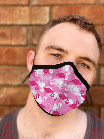 Four Layer Fully Wired Protective Cloth Face Mask - Made in USA - Flamingo, Adult