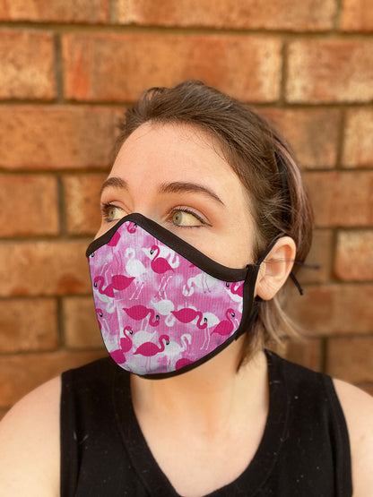 Four Layer Fully Wired Protective Cloth Face Mask - Made in USA - Flamingo, Adult