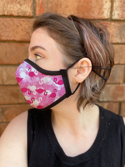 Four Layer Fully Wired Protective Cloth Face Mask - Made in USA - Flamingo, Adult