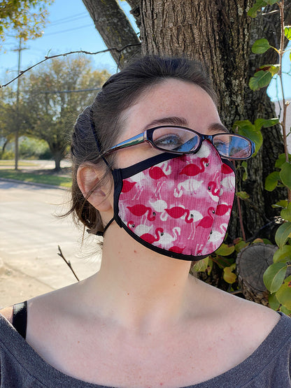 Four Layer Fully Wired Protective Cloth Face Mask - Made in USA - Flamingo, Adult