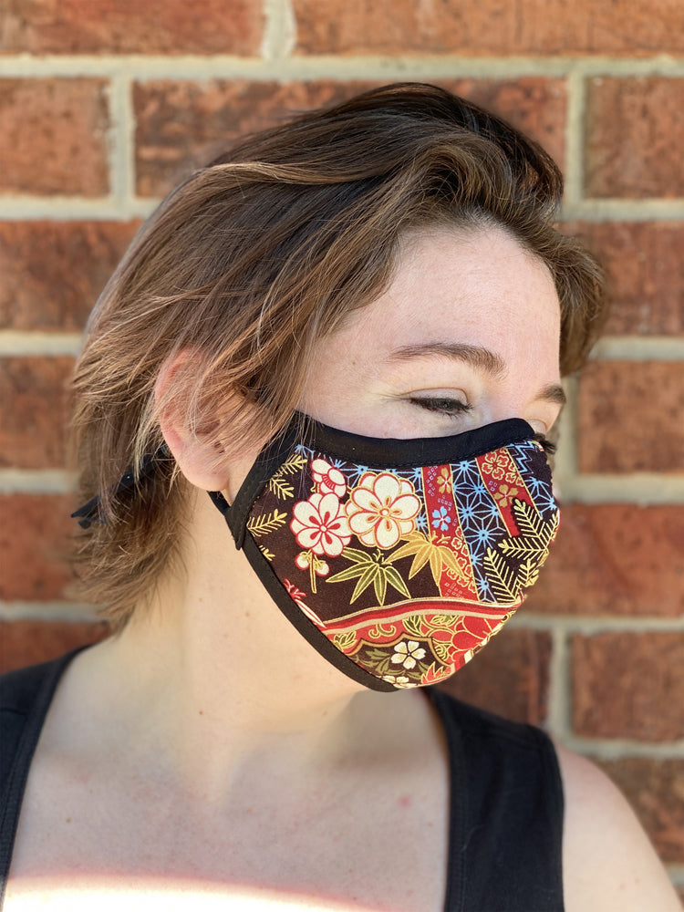 Two Layer Fully Wired Protective Cloth Face Mask - Made in USA - Flowers and Fan, Adult