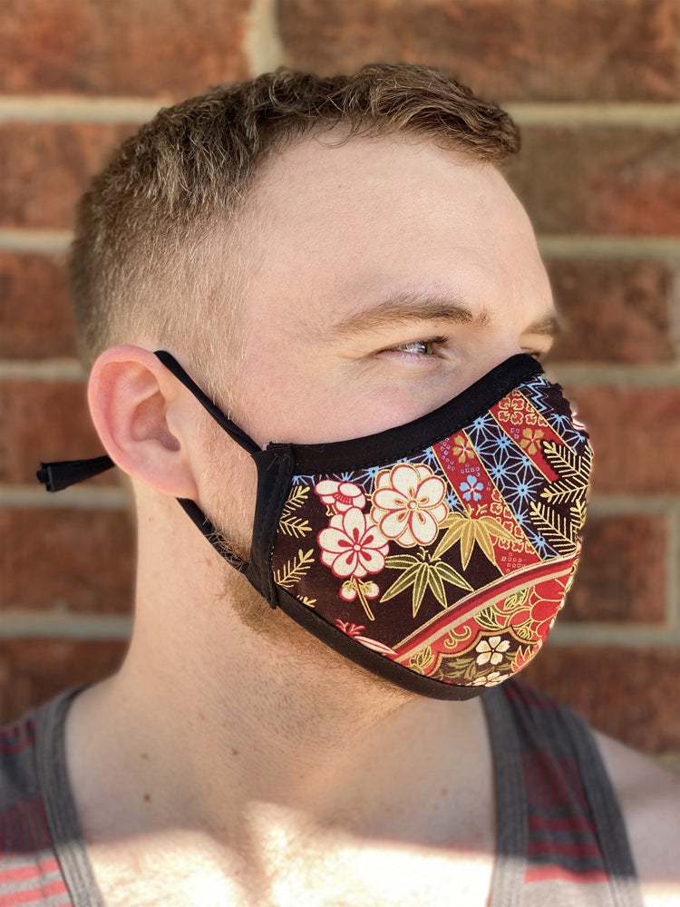 Two Layer Fully Wired Protective Cloth Face Mask - Made in USA - Flowers and Fan, Adult