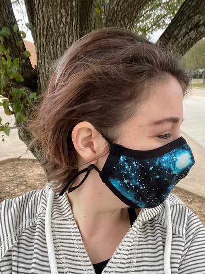 Four Layer Fully Wired Protective Cloth Face Mask - Made in USA - Blue Galaxy, Adult