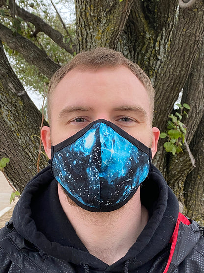 Four Layer Fully Wired Protective Cloth Face Mask - Made in USA - Blue Galaxy, Adult
