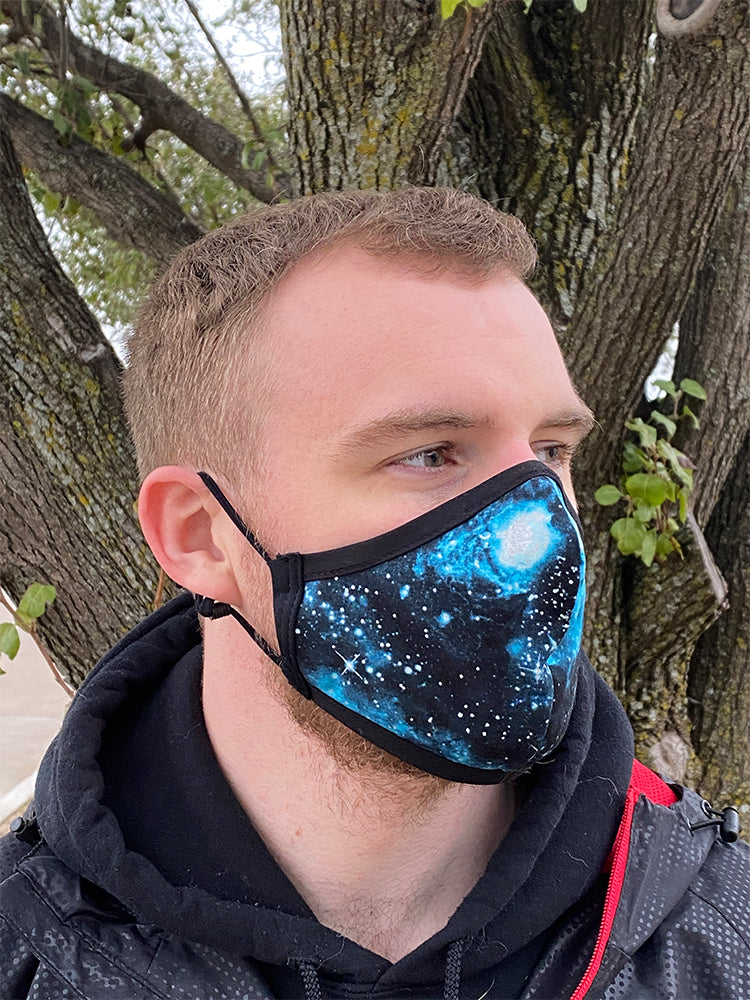 Four Layer Fully Wired Protective Cloth Face Mask - Made in USA - Blue Galaxy, Adult