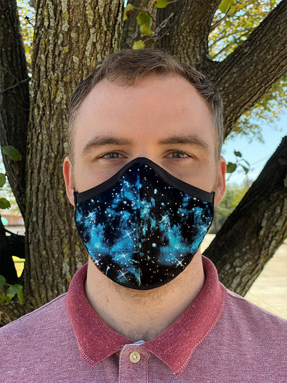 Four Layer Fully Wired Protective Cloth Face Mask - Made in USA - Blue Galaxy, Adult