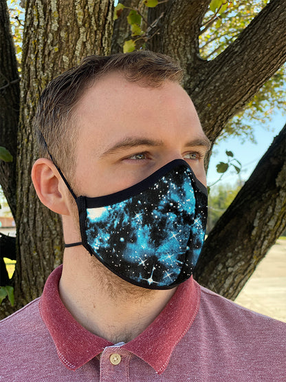 Four Layer Fully Wired Protective Cloth Face Mask - Made in USA - Blue Galaxy, Adult