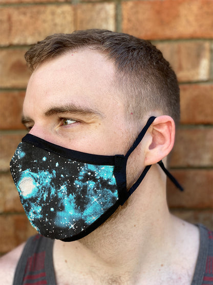 Four Layer Fully Wired Protective Cloth Face Mask - Made in USA - Blue Galaxy, Adult