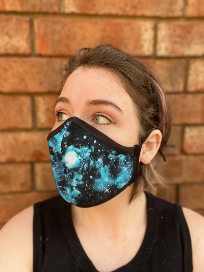 Four Layer Fully Wired Protective Cloth Face Mask - Made in USA - Blue Galaxy, Adult